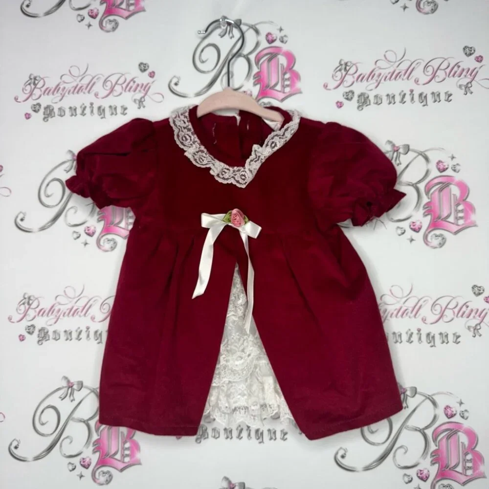 Jilly dress velvet velour style fabric rose bud ribbonn lace christmas 🎄 baby